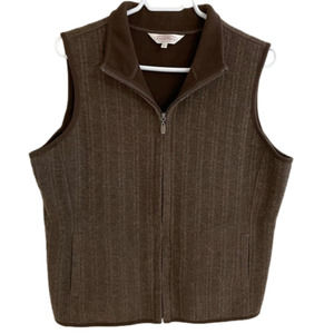 𝅺vintage Ribbed Brown Knit Wool Blend Zip Vest, Size L - Northern Reflections